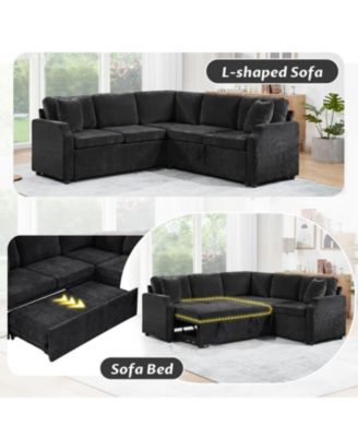 L-Shaped Sectional Sofa Bed with Hidden Storage and Sleeper Function