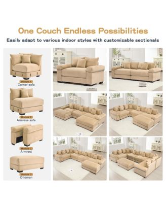 Oversized Cloud Modular Sectional Couch, Corduroy, Ottoman, Chaise