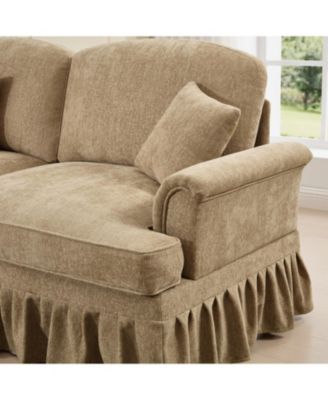 Elegant Mid-Century 4-Seater Chenille Sofa, Flared Arms,