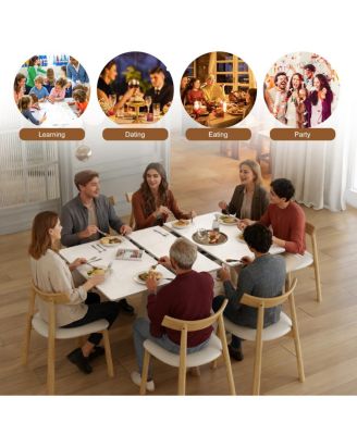 Retractable Rock Slab Dining Table Set, 7-Piece Expandable Table with 6 Chairs & Leather Base