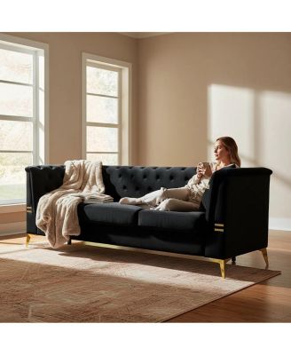 Contemporary Faux Sherpa Sofa with Gold Metal Accents