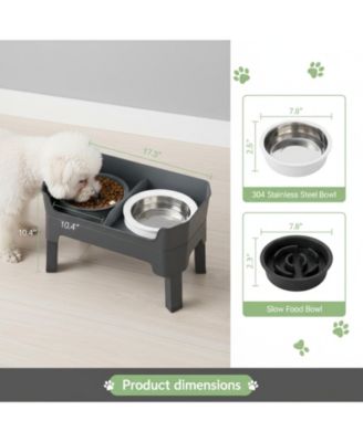 4 In 1 Adjustable Dog Bowl Stand with 2 Stainless Anti-Spill Bowls for Dogs Growing Puppies Anti-Slip Mess Proof