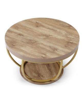 31" Round Industrial Coffee Table with 2-Tier Storage Shelves