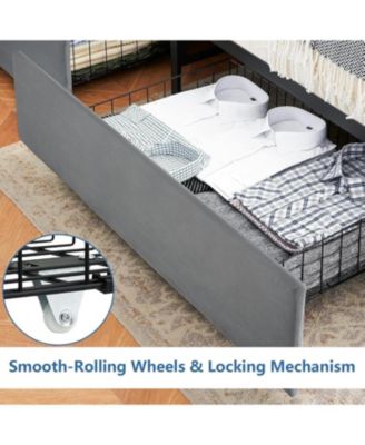 Bed Frame With Headboard and 4 Drawers Velvet Upholstered Frame With Charging Station Quiet Easy To Assemble