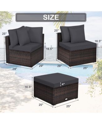 4PCS Patio Rattan Furniture Set Sofa Ottoman Cushion Garden Deck