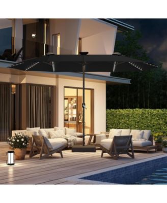 15ft Double-Sided Patio Umbrella with Solar Lights with Base Include Crank Handle|156 Piece LED Lights