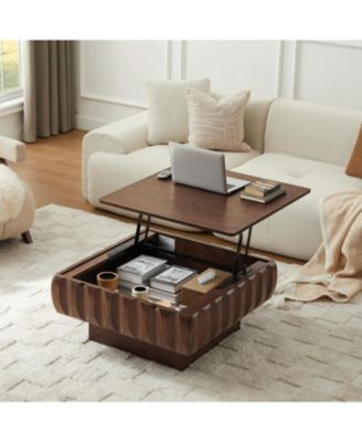 Square Lift-Top Table with Solid Wood Frame and Hidden Storage