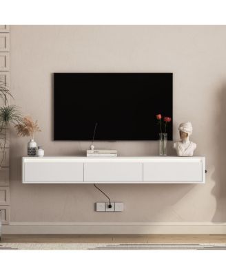 Floating TV Stand with LED Lights & Power Outlet