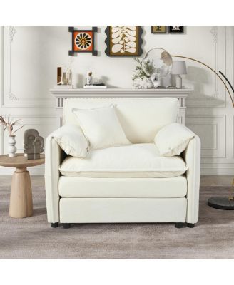 Oversized Chenille Armchair with Toss Pillow, Modern Modular Reading Chair