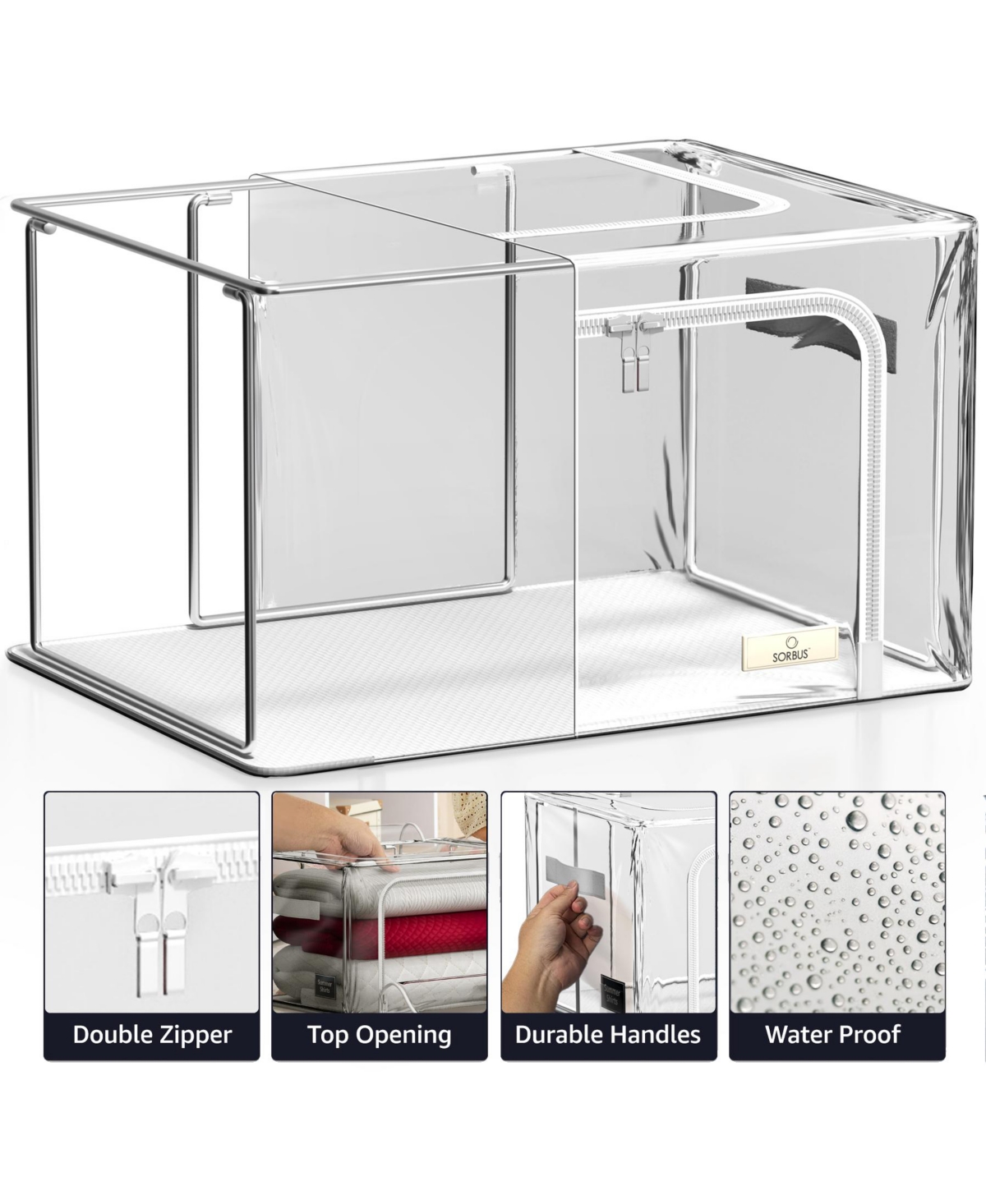 Sorbus Foldable Clear Plastic Storage Bags with Metal Frame & Carry Handles for Bedding Linen & Clothing