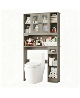 Over Toilet Storage Cabinet 2 Glass Doors Paper Holder Adjustable Shelves Bathroom Laundry