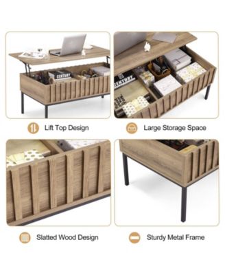 Mid-Century Modern Lift-Top Extendable Coffee Table with Hidden Compartment