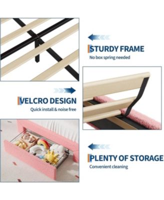 Queen Bed Frame Led Headboard Under Bed Drawer Metal Upholstered Platform Led Kids Bed Lamb Fleece Wood