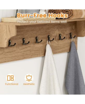 Wood Coat Rack 31.5" with Shelf and 6 Hooks for Entryway