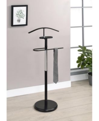Modern Freestanding Valet Stand, Metal Suit Rack with Jacket Hanger, Trouser Bar, Tie Holder & Accessory Tray