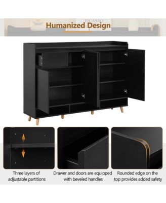Modern Shoe Cabinet - Minimalist Home Organizer with Adjustable Shelves, Multiple Cabinets and Open Compartments for Entryway, Living Room