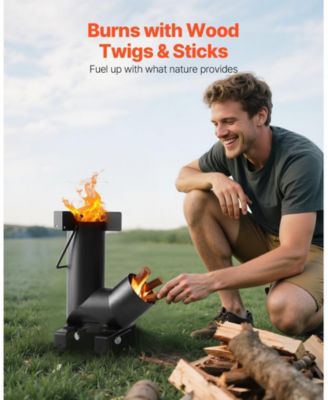 Portable Wood Burning Rocket Stove with Carry Bag, Carbon Steel Camping Cooking Stove