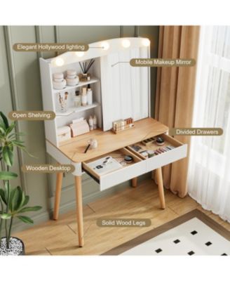 Vanity Desk with Lighted Mirror, Storage & Drawers