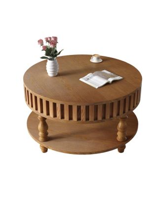 Farmhouse Fluted Coffee Table with Storage, Rustic Center Table