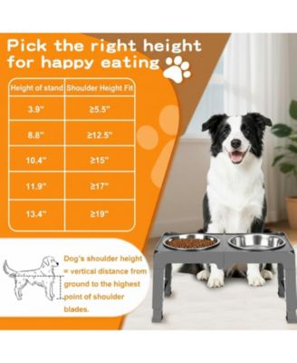 Elevated Dog Bowl Stand 5 Adjustable Heights Foldable Travel Feeder Stainless Steel Bowls Non-slip