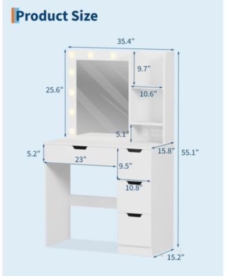 Modern Makeup Vanity Desk with Mirror, 4 Drawers, 3-Tier Storage and Power Outlet