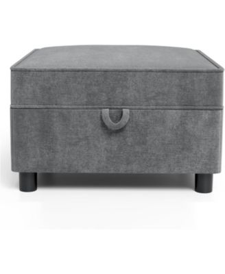 26.4 Inch Storage Ottoman Chenille Foot Stool with Solid Wood Legs Modern Living Room Accent Stool