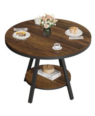 2-Tier Industrial Round Dining Table, Small Kitchen Dinner Table for 2-4 People, 35-Inch Circle Wood Kitchen Table
