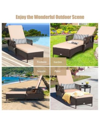 Set of 2 PE Rattan Chaise Lounge Chair Armrest Recliner Adjustable Pillow