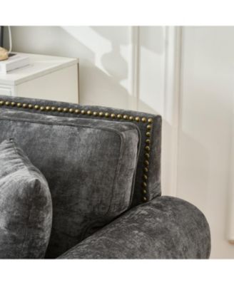 63" Modern 2-Seater Chenille Sofa, Rolled Arms, Nailhead Trim