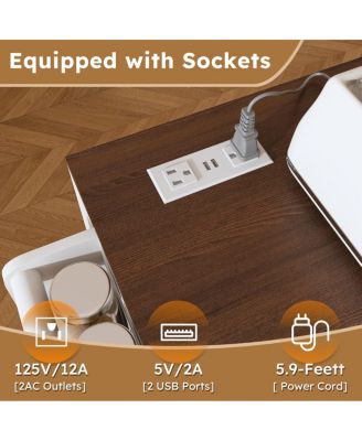 74.8" White Kitchen Island with Extendable Table, Power Outlet & Storage