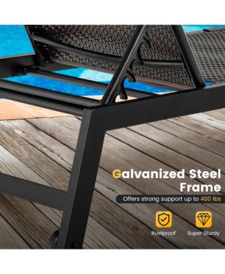 2PCS Patio PE Rattan Chaise Lounge Outdoor Recliner w/ 5-Level Backrest Backyard Poolside