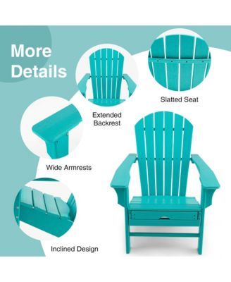 Patio Adirondack Chair HDPE Outdoor Lounge Chair w/ Retractable Ottoman