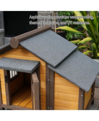 Solid Wood Dog House with Elevated Floor, 45 Inch Waterproof Outdoor Dog House for Medium Dogs