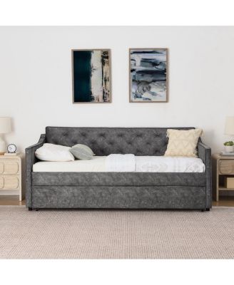 Twin Upholstery DayBed with Pop-up Trundle & USB Charging