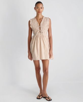 Women's Gingham Pattern Smocked Mini Dress