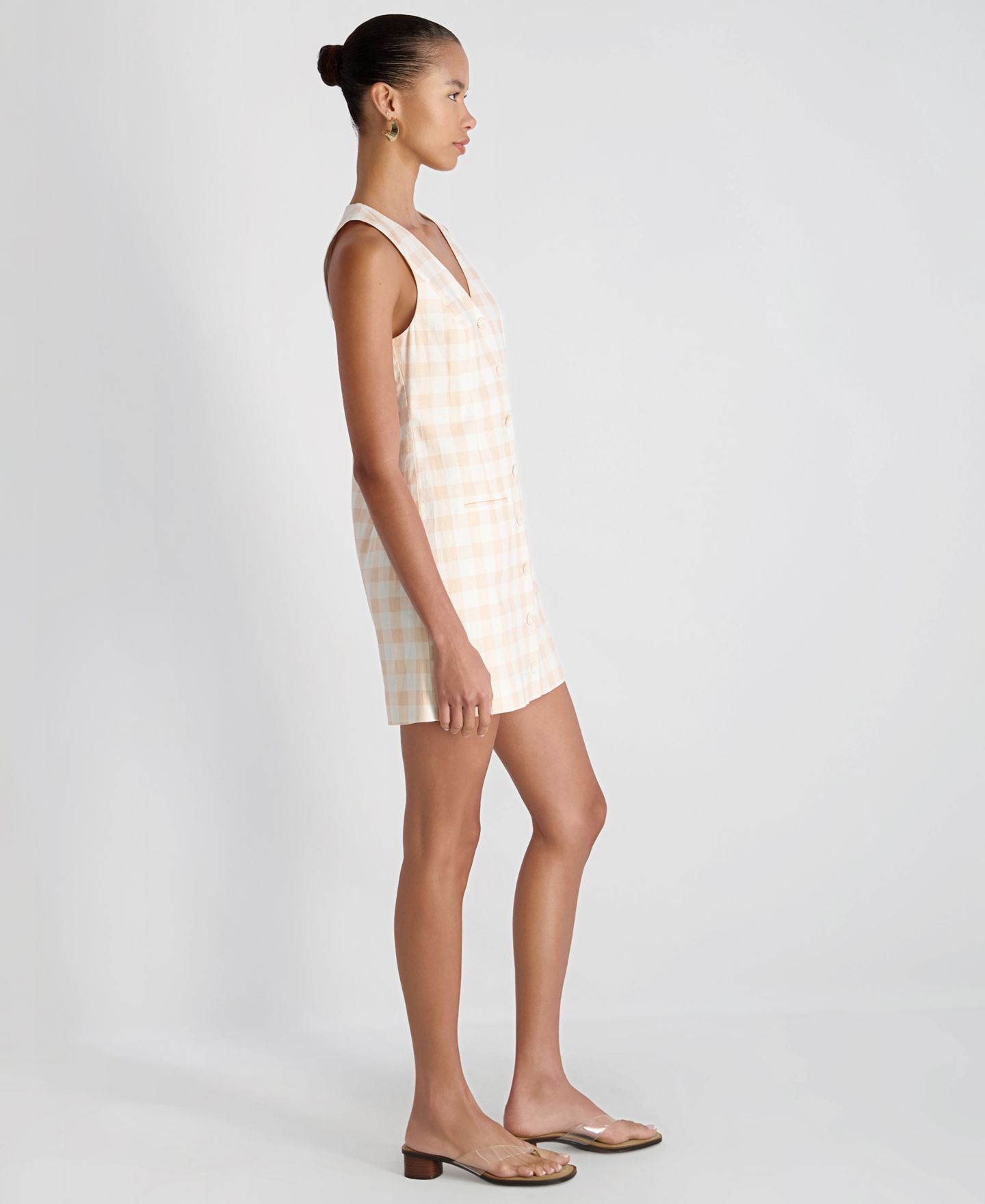 Женское платье French Connection V-Neck Gingham Mini, цвет: В мелкую клетку — фото 4