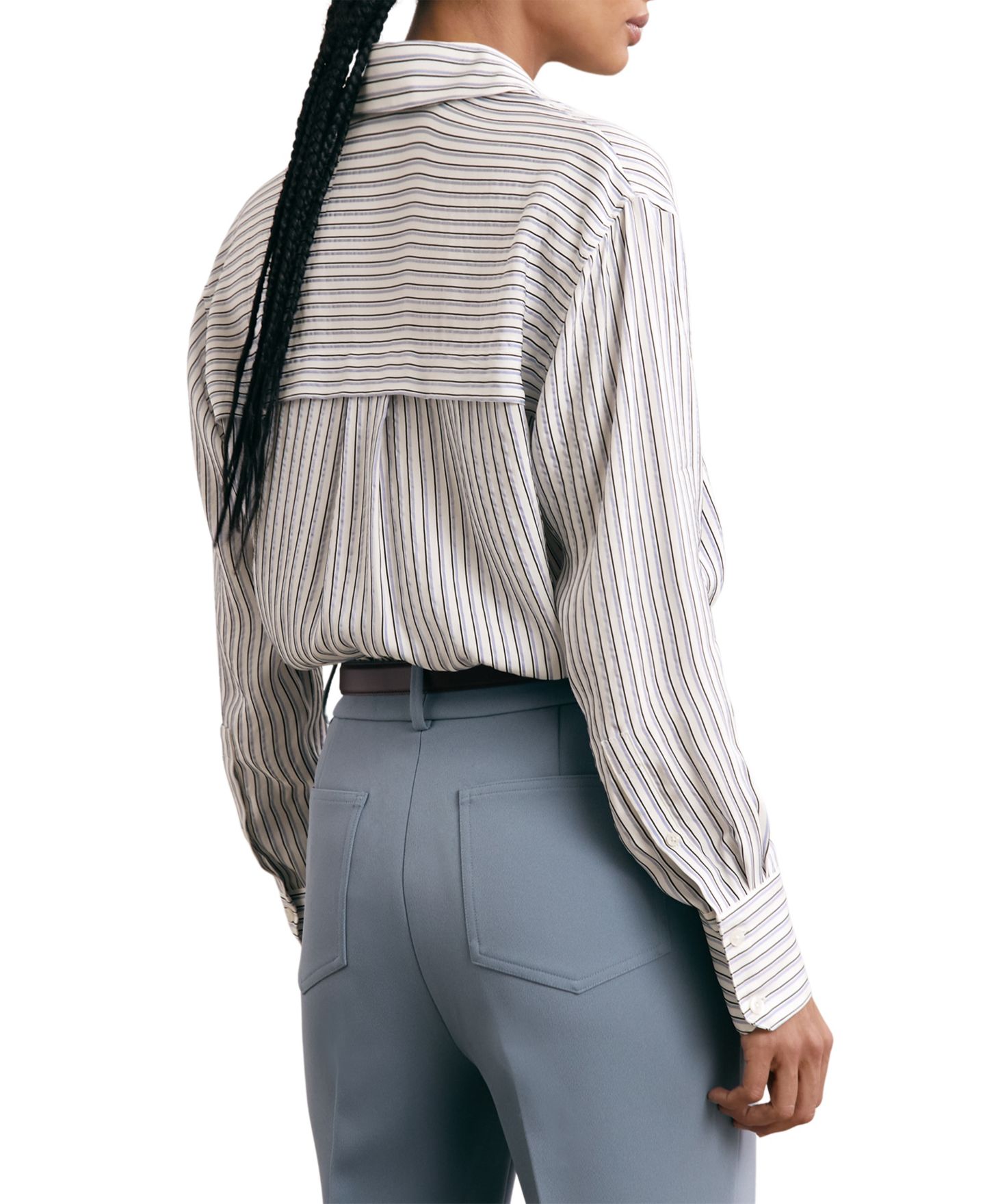 Женская рубашка REISS Annika Concealed-Placket, цвет: Синий / Молочный — фото 3