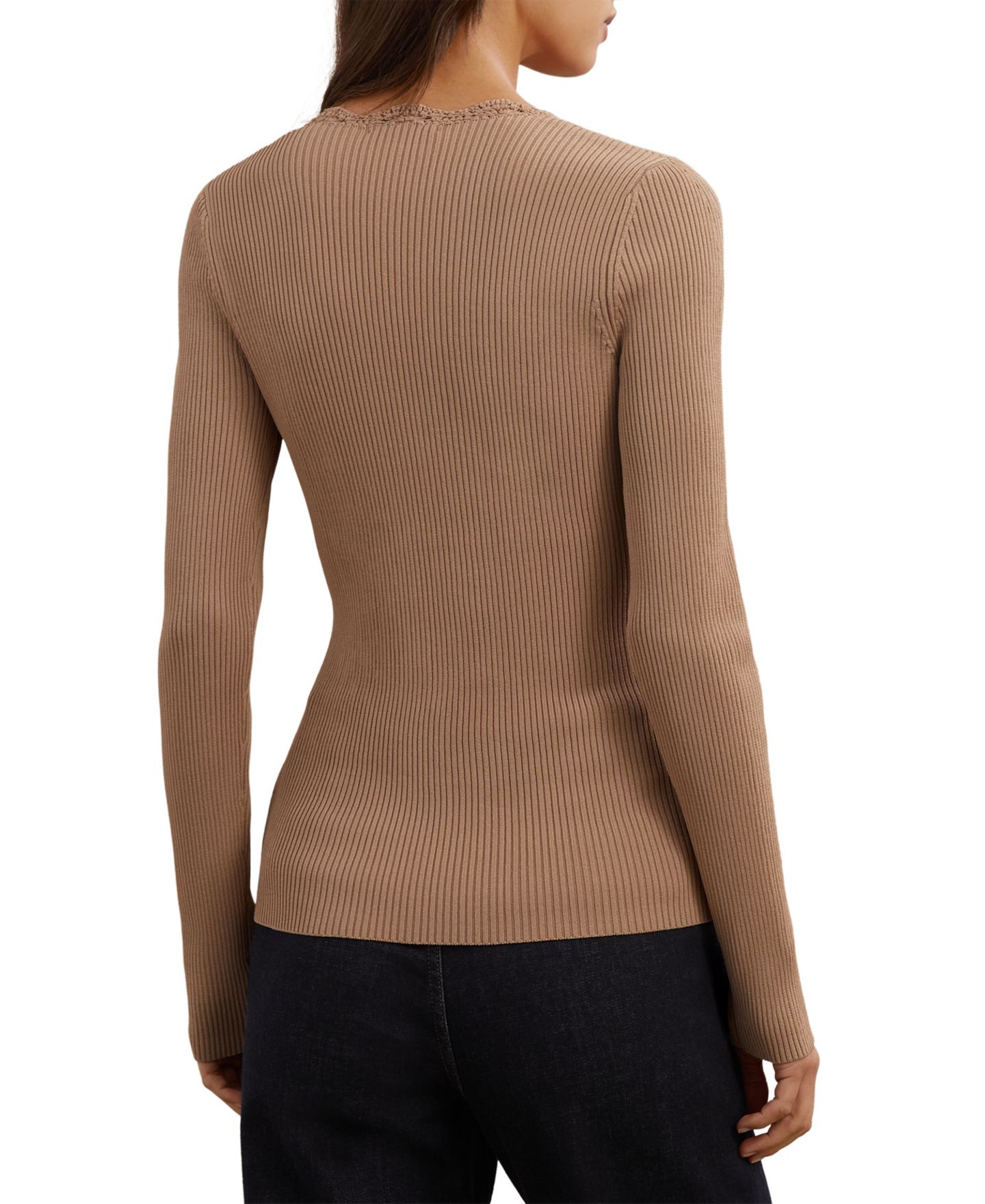 Женский топ REISS Lara Crochet-Trim Rib-Knit, цвет: Серо-коричневый нейтральный — фото 4