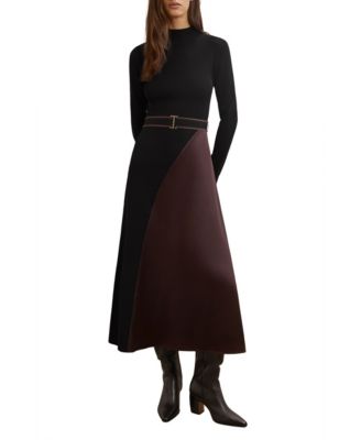 nikola colorblock ribbed midi-dress by reiss Reiss Nikola Colorblock Ribbed Midi-dress In Navy/camel
