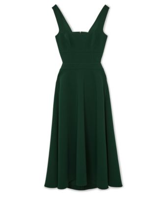 Women's Waisted Cut-Out Twill Midi Dress
