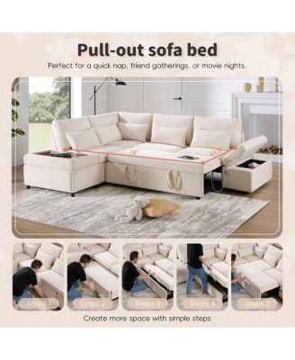 Streamdale 107" Sectional Sleeper Sofa Bed with Pull Out Couch, L-shaped, USB/Type-C Charging