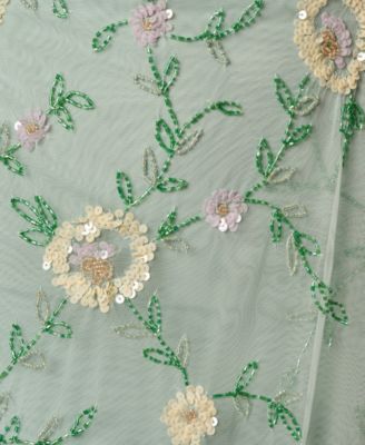 Women's Bead Flutter-Sleeve Midi Mesh Dress