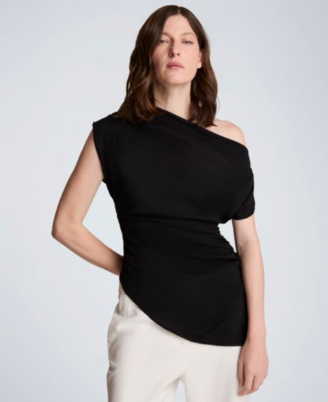Женский топ Kenneth Cole Asymmetrical Drape Short-Sleeve, цвет: Чёрный