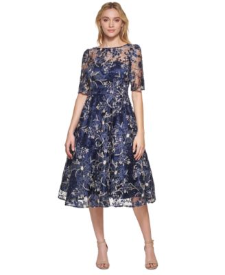 Women's Elbow-Sleeve Illusion Yoke Short Dress