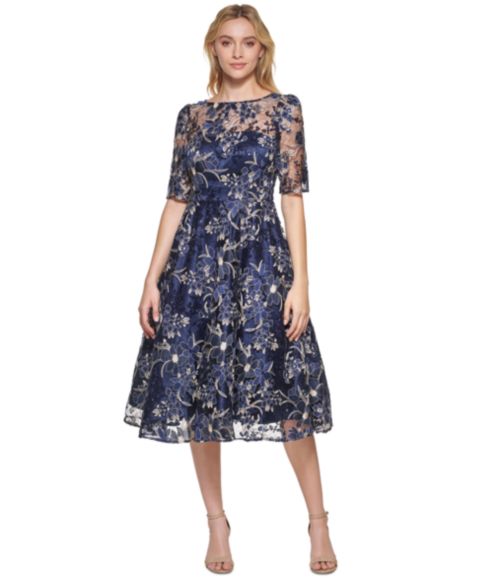 Женское платье Eliza J Elbow-Sleeve Illusion Yoke Short, цвет: Nvy