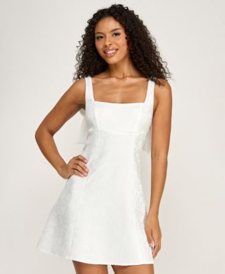 Juniors' Floral Jacquard Square Neck Dress