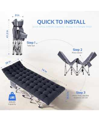 SUGIFT 2-Piece Folding Bed Camping Cots with Removable Cotton Mattress (2 in a set), 600 lbs
