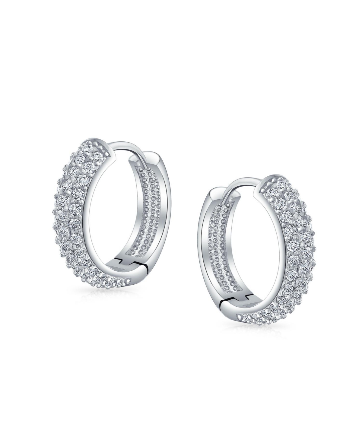 Bling Jewelry Fancy Wide 3 Row Cubic Zirconia Cz Cocktail Hoop Earrings Silver Plated