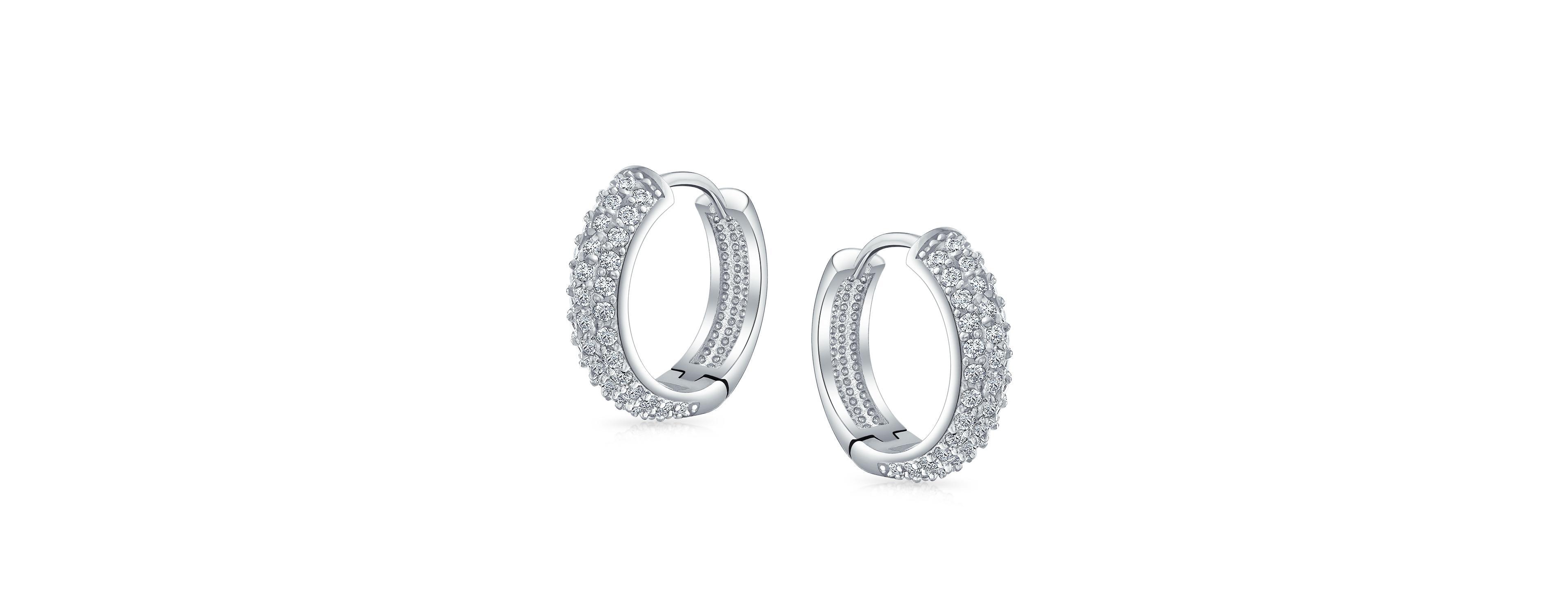 Bling Jewelry Fancy Wide 3 Row Cubic Zirconia Cz Cocktail Hoop Earrings Black Rose Gold Plated