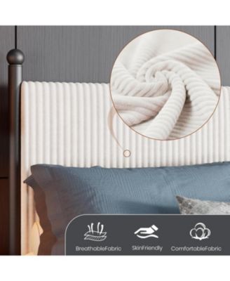 Velvet Corduroy Fabric Bed Frame, Plywood and Iron Construction, Cone-Shaped Iron Foot, Soft Bag Design